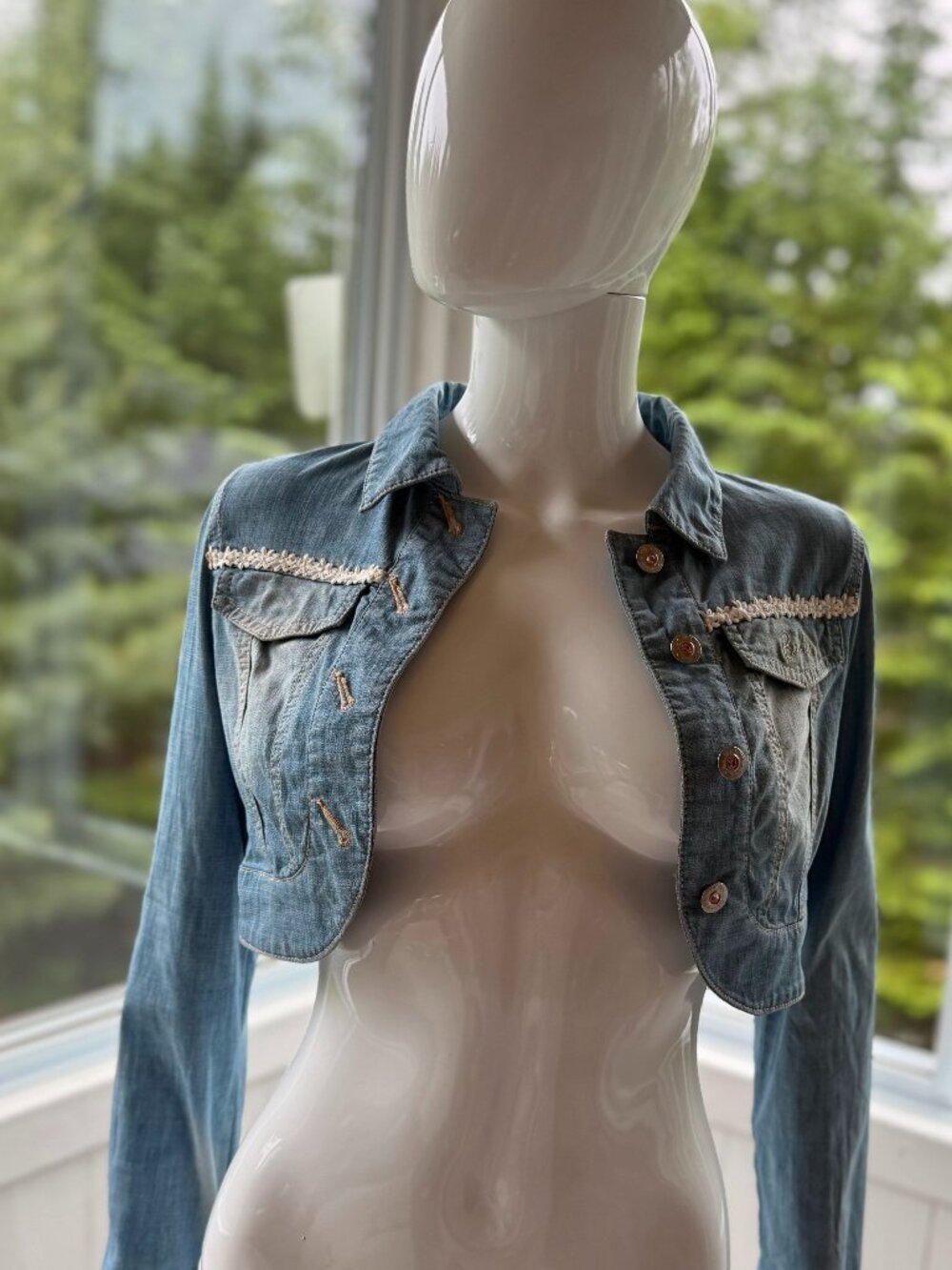 Barbie | Cropped Corset-Back Denim Jacket | Size JPN 2 (XXS/XS)